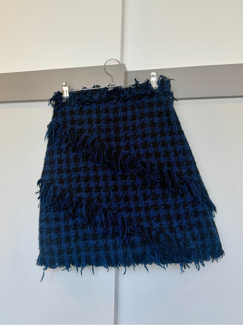 MSGM Milano Made in Italy Blue + Black Fringe Mini Skirt